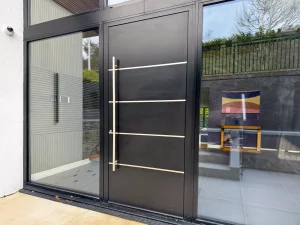 black aluminium pivot door